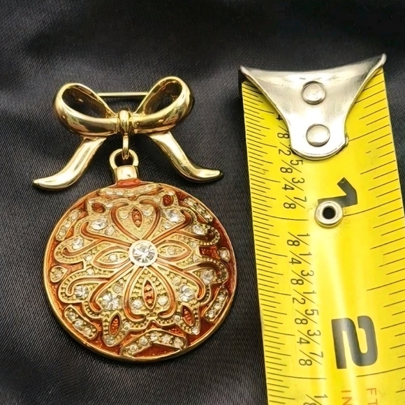 Monet Goldtone and Red Brooch with Crystal Accents - Picture 7 of 8